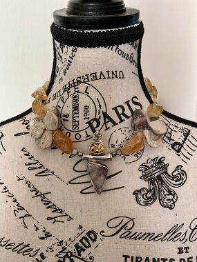 CHARLES ALBERT Citrine, Mother of Pearl and Druzy Sterling Statement Necklace